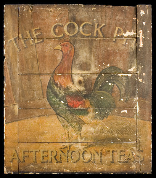 Antique Trade Sign, Cock Pit Tea Room, Original Paint, Circa 1880 to 1900ish, side 1 view